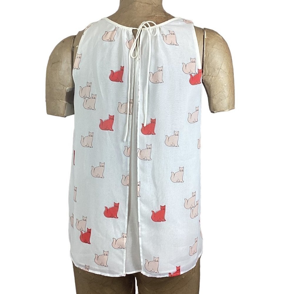 Zara Trafaluc Sleeveless Cat Print Blouse Chiffon Sz S #238C - Picture 5 of 9